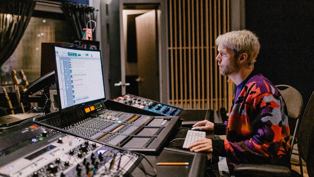 Music producer Mike Schlosser working in Edmonton Recording Studio Velveteen Music